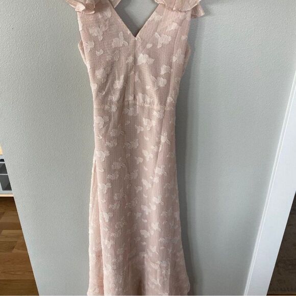 Lulus Blush Pink Jacquard High-Low Wrap Prom Bridesmaid Maxi Dress, Size small - Picture 6 of 9